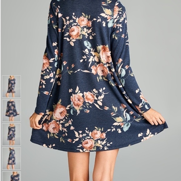 NWT Navy Floral Long-Sleeve Shift Dress - Picture 2 of 9